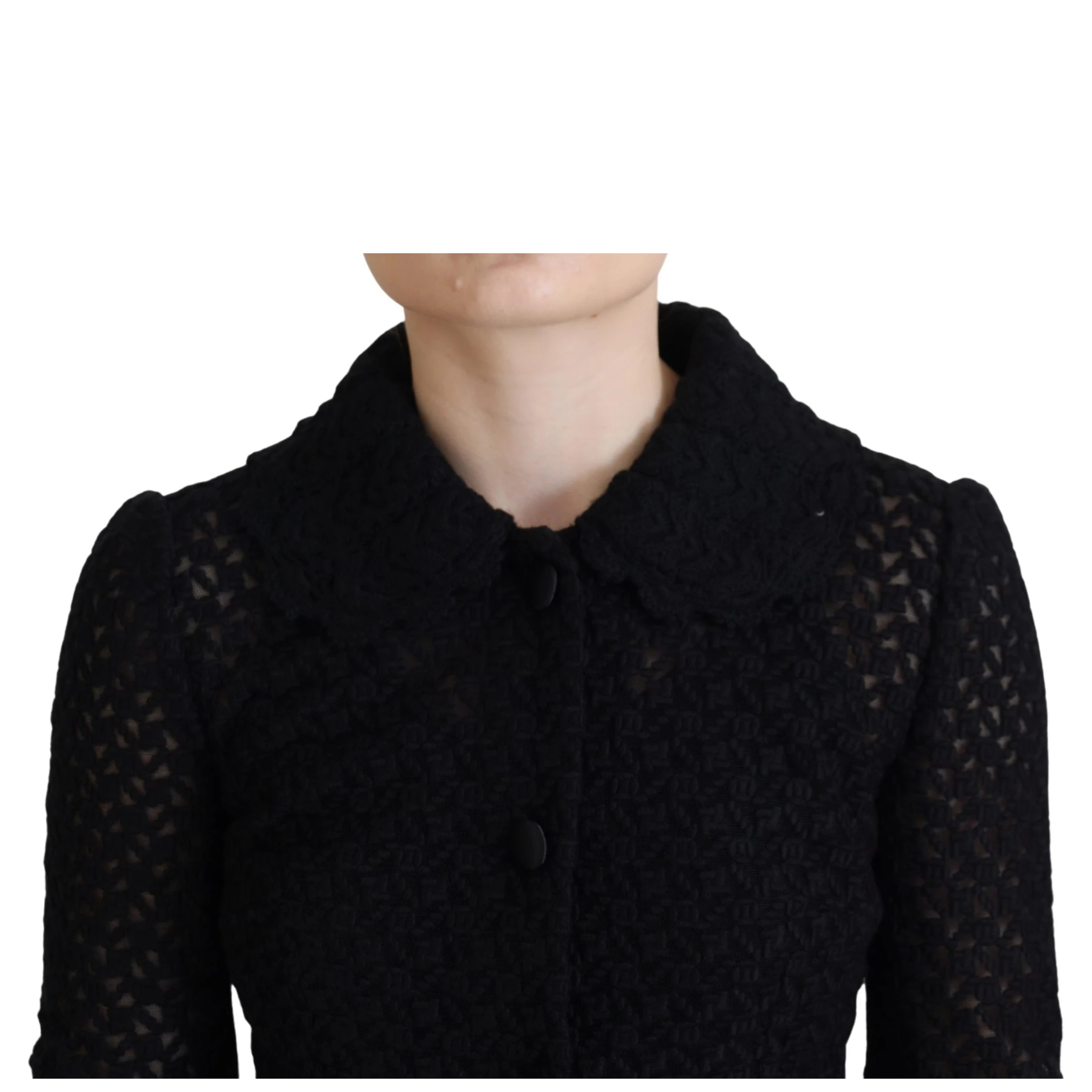 Black Wool Knitted Button Down Collar Jacket
