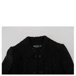 Black Wool Knitted Button Down Collar Jacket