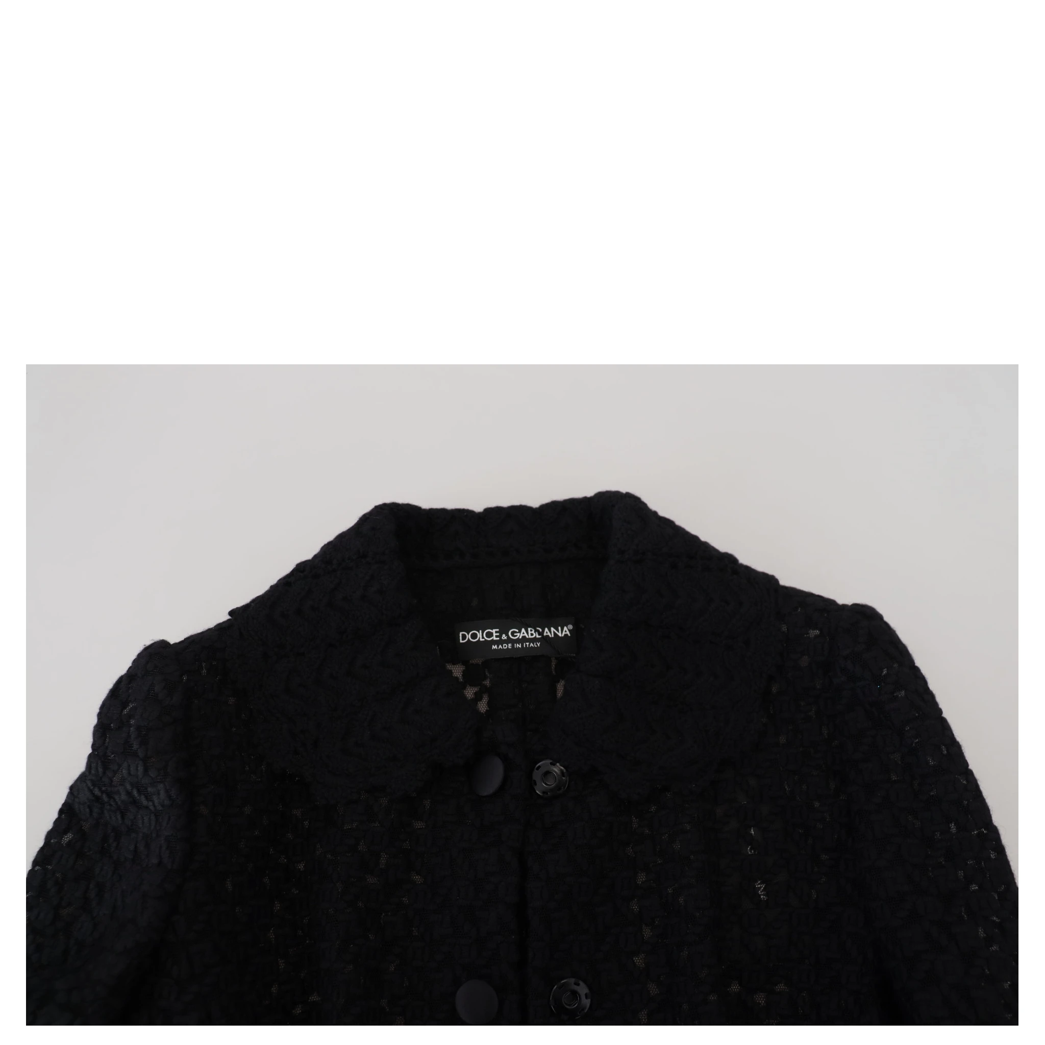 Black Wool Knitted Button Down Collar Jacket