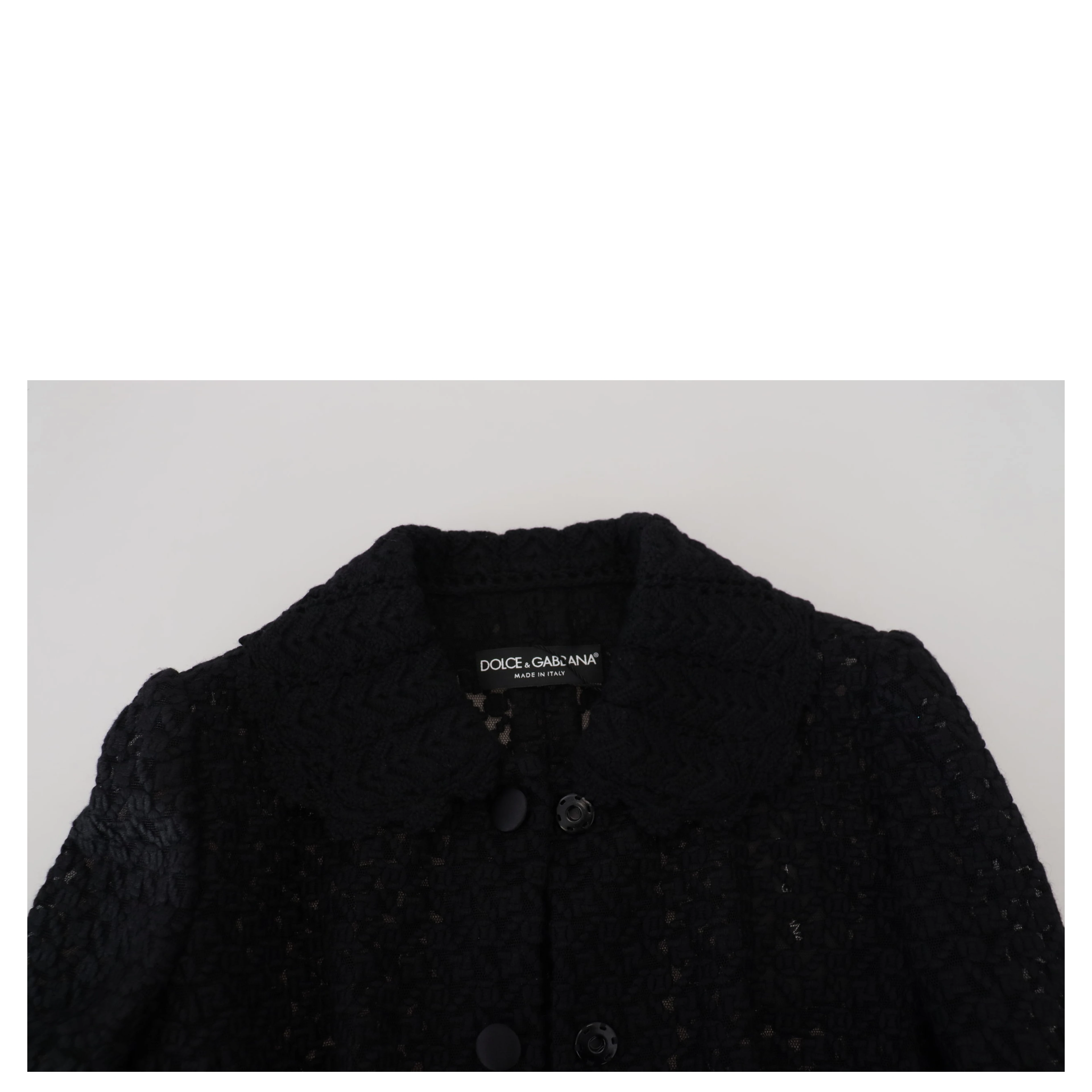 Black Wool Knitted Button Down Collar Jacket