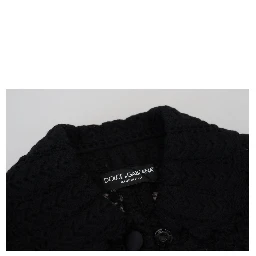 Black Wool Knitted Button Down Collar Jacket