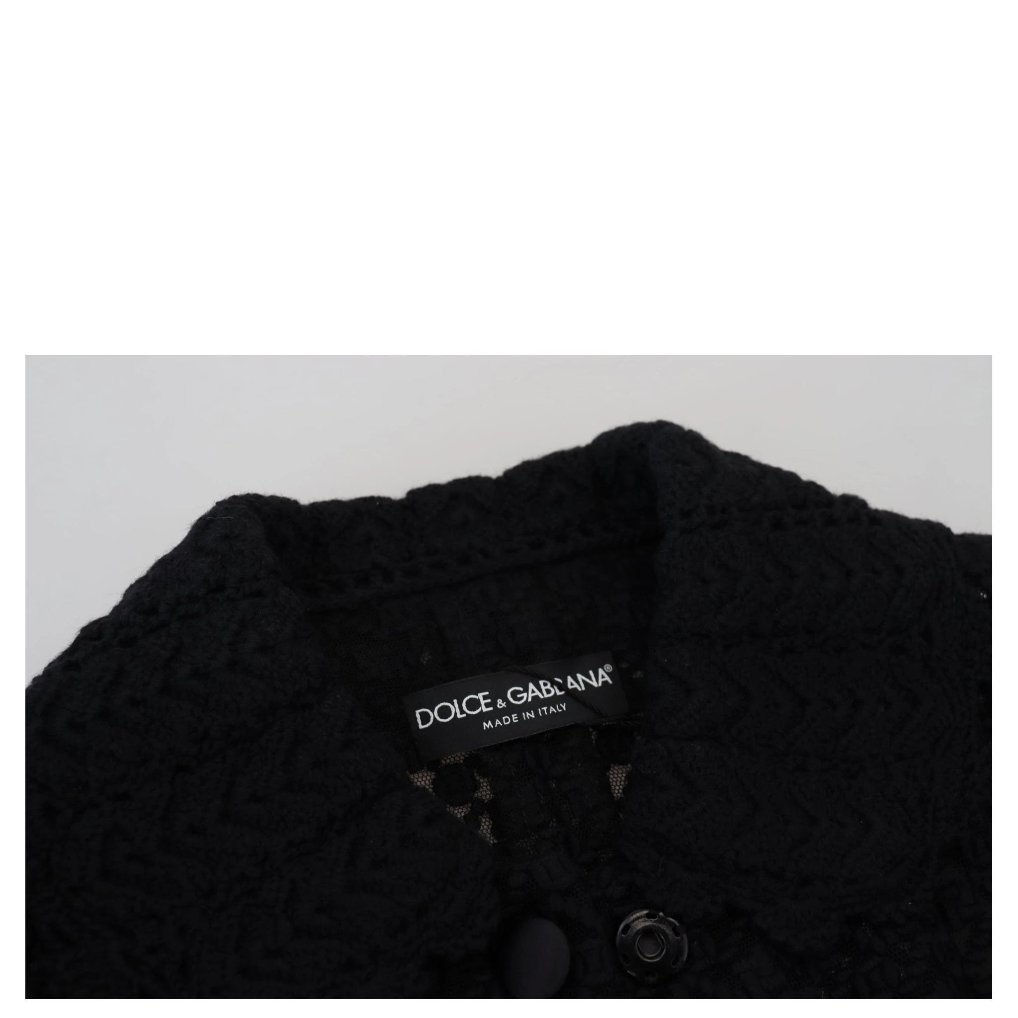 Black Wool Knitted Button Down Collar Jacket