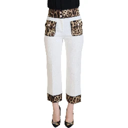 White Leopard Print High Waist Pants