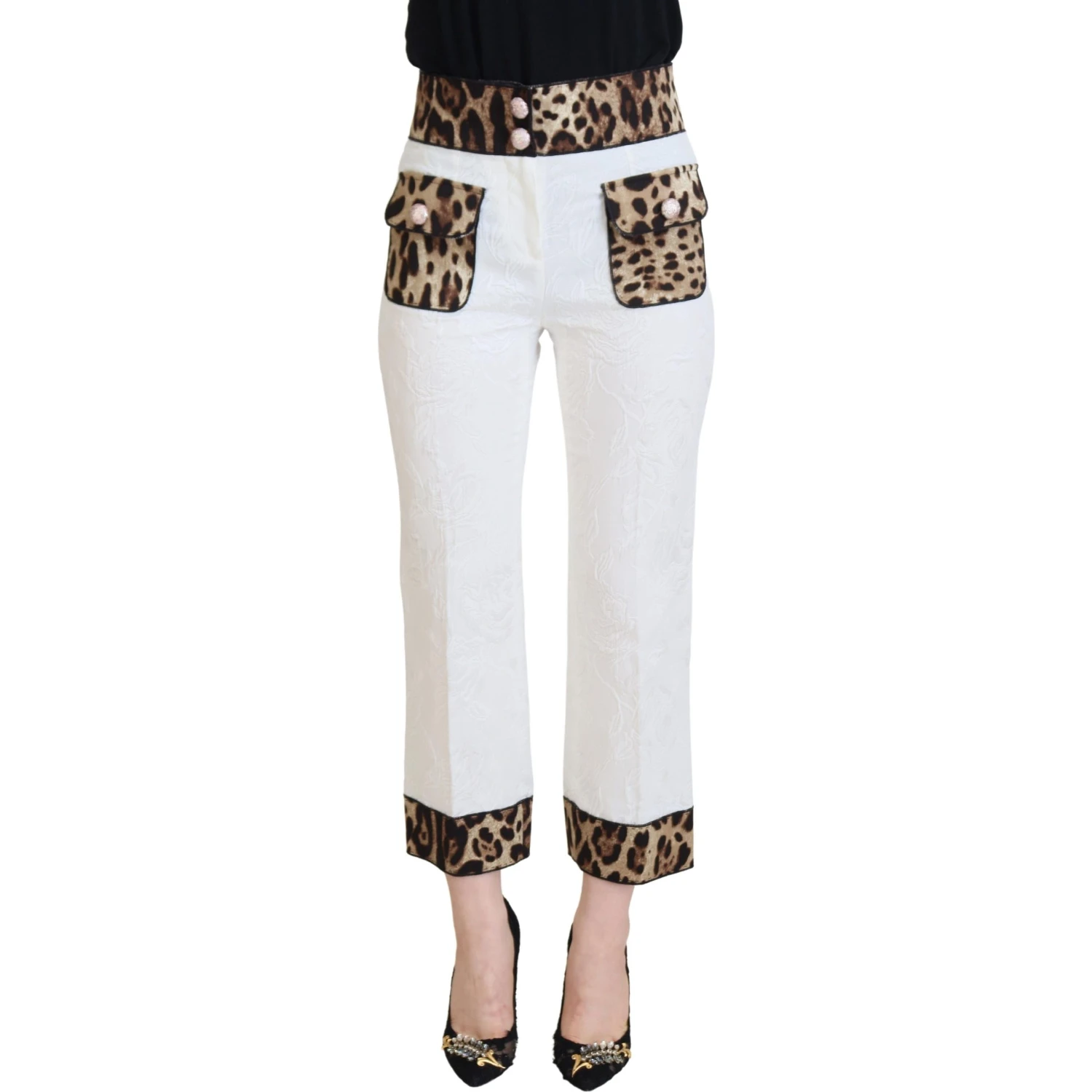 White Leopard Print High Waist Pants