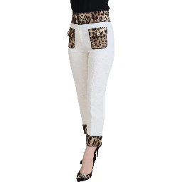 White Leopard Print High Waist Pants