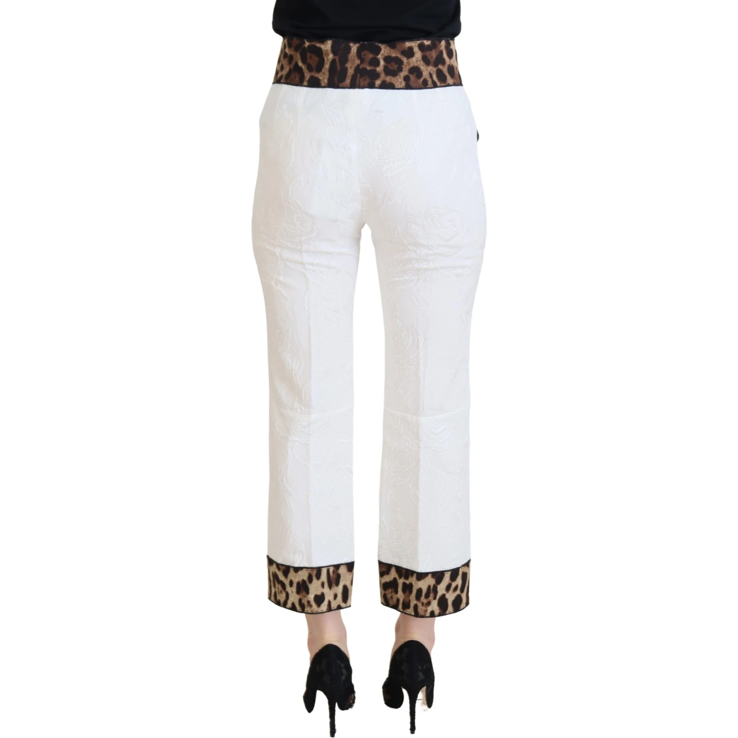 White Leopard Print High Waist Pants