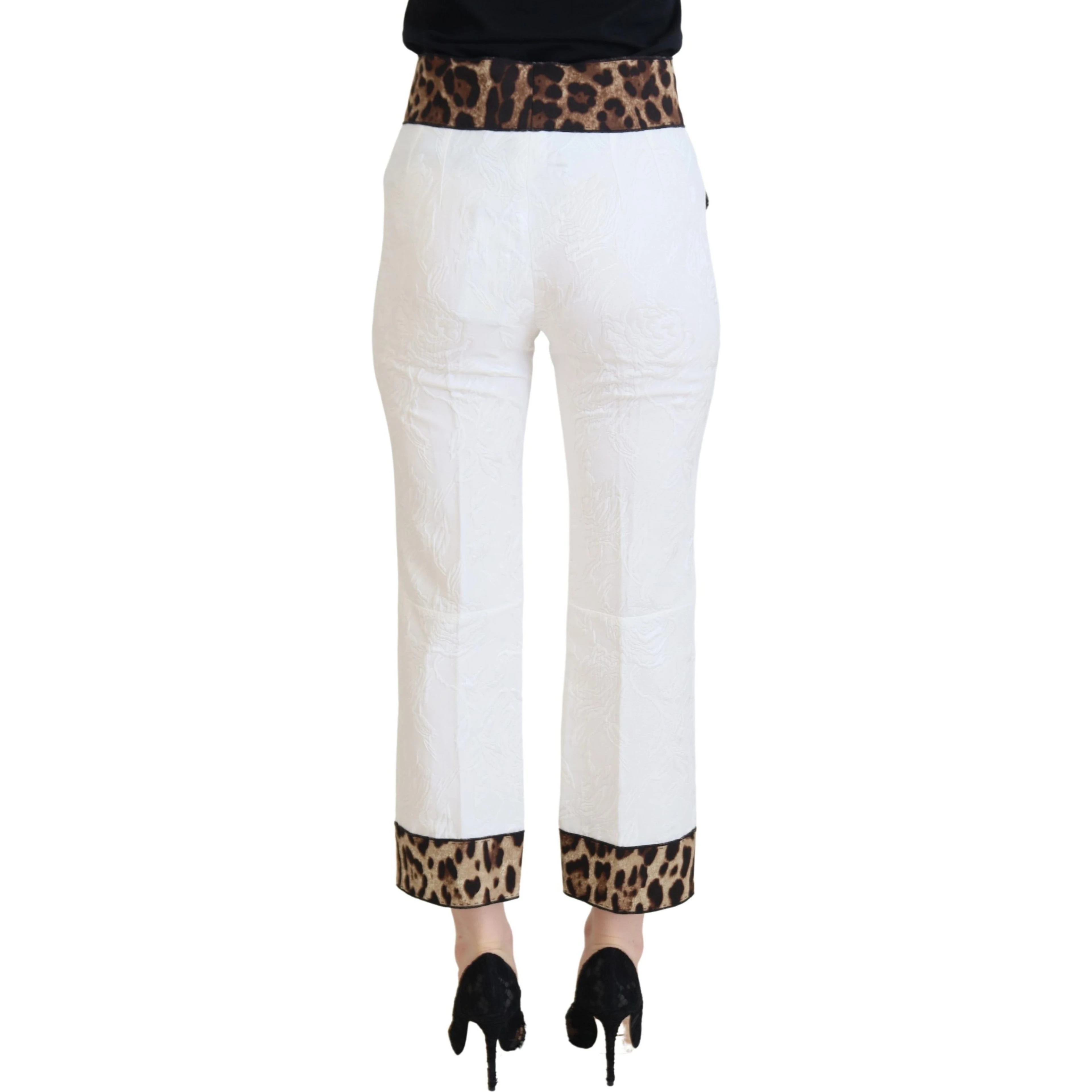White Leopard Print High Waist Pants