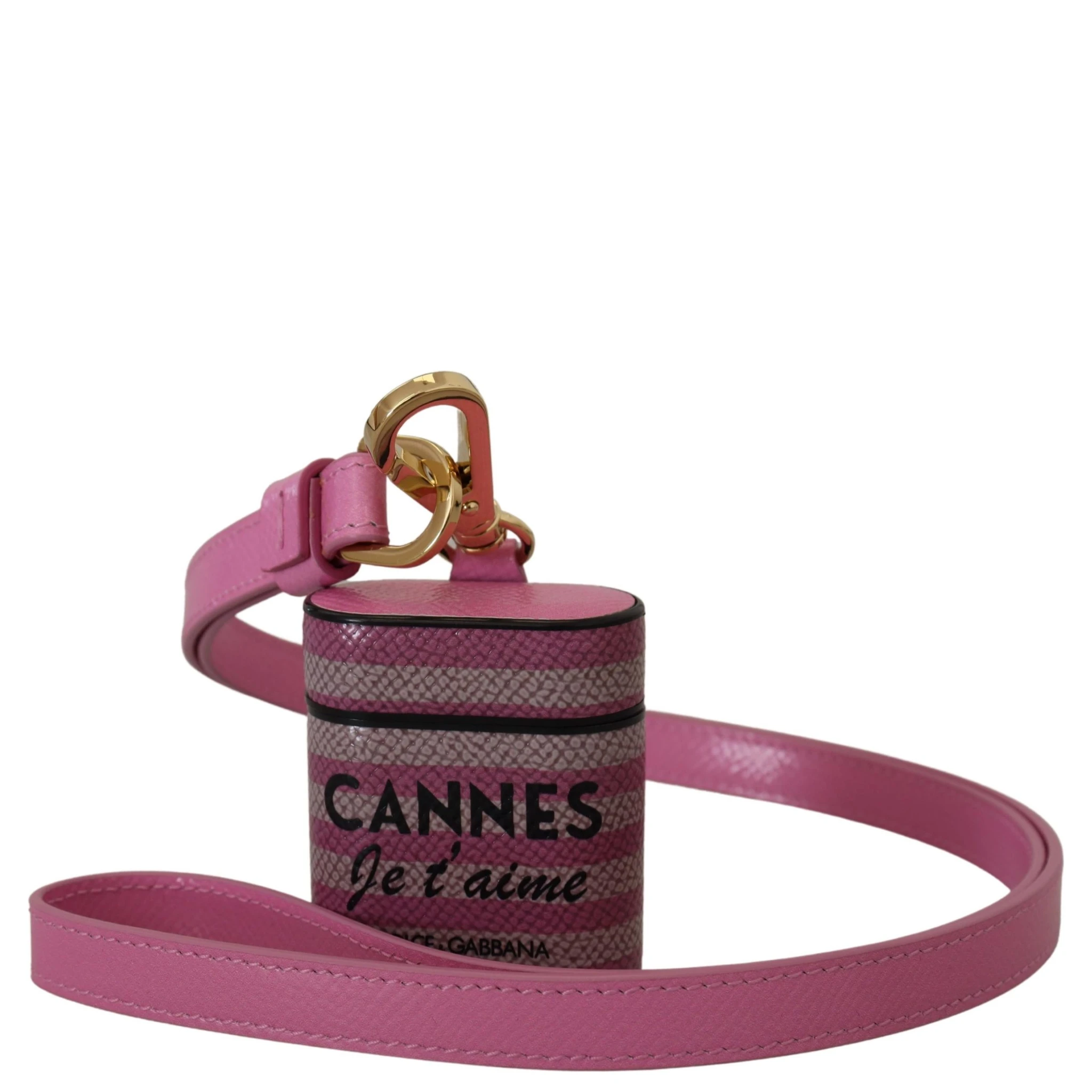 Pink Black Leather Strap Gold Metal Logo Airpods Case