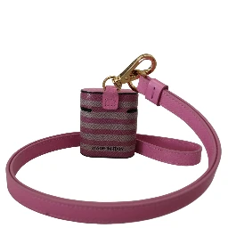 Pink Black Leather Strap Gold Metal Logo Airpods Case