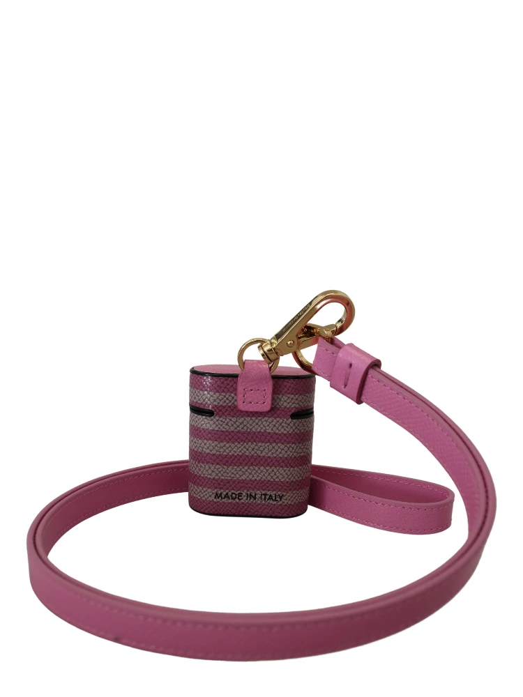 Pink Black Leather Strap Gold Metal Logo Airpods Case alternative