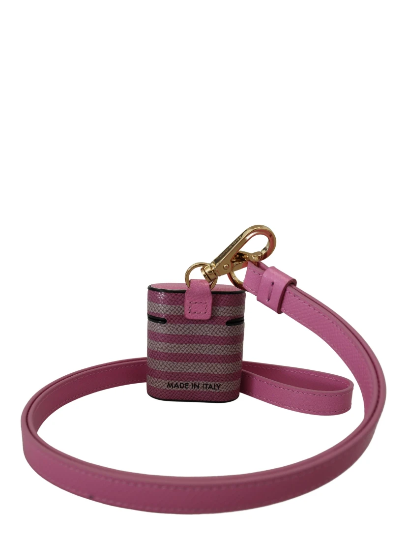 Pink Black Leather Strap Gold Metal Logo Airpods Case