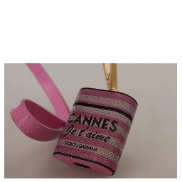 Pink Black Leather Strap Gold Metal Logo Airpods Case
