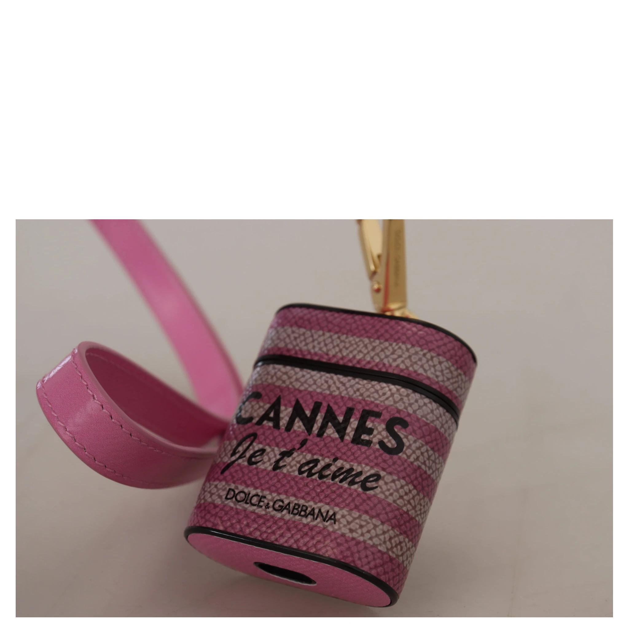Pink Black Leather Strap Gold Metal Logo Airpods Case