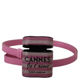 Pink Black Leather Strap Gold Metal Logo Airpods Case