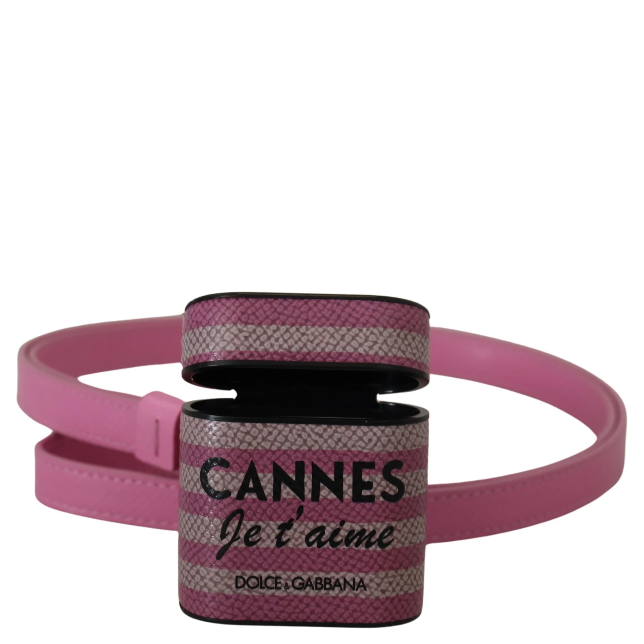 Pink Black Leather Strap Gold Metal Logo Airpods Case