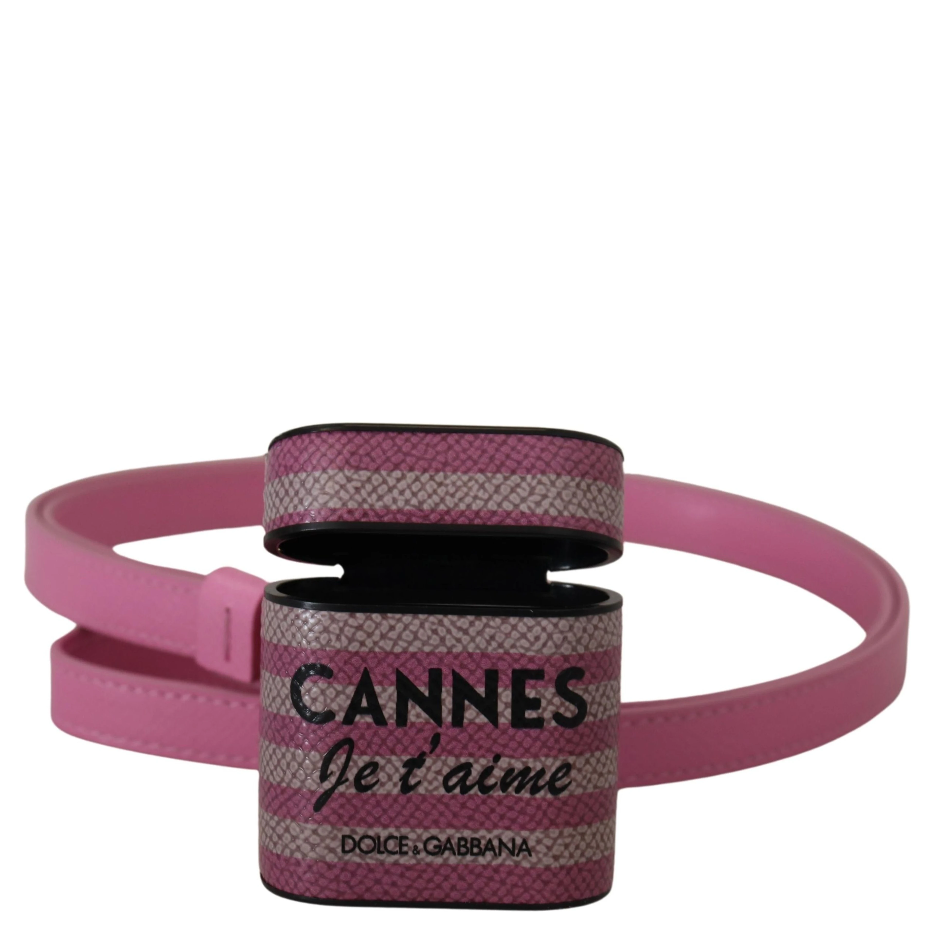 Pink Black Leather Strap Gold Metal Logo Airpods Case