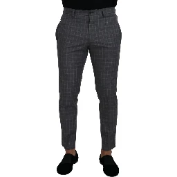 Grey Cotton Checkered Chino Pants