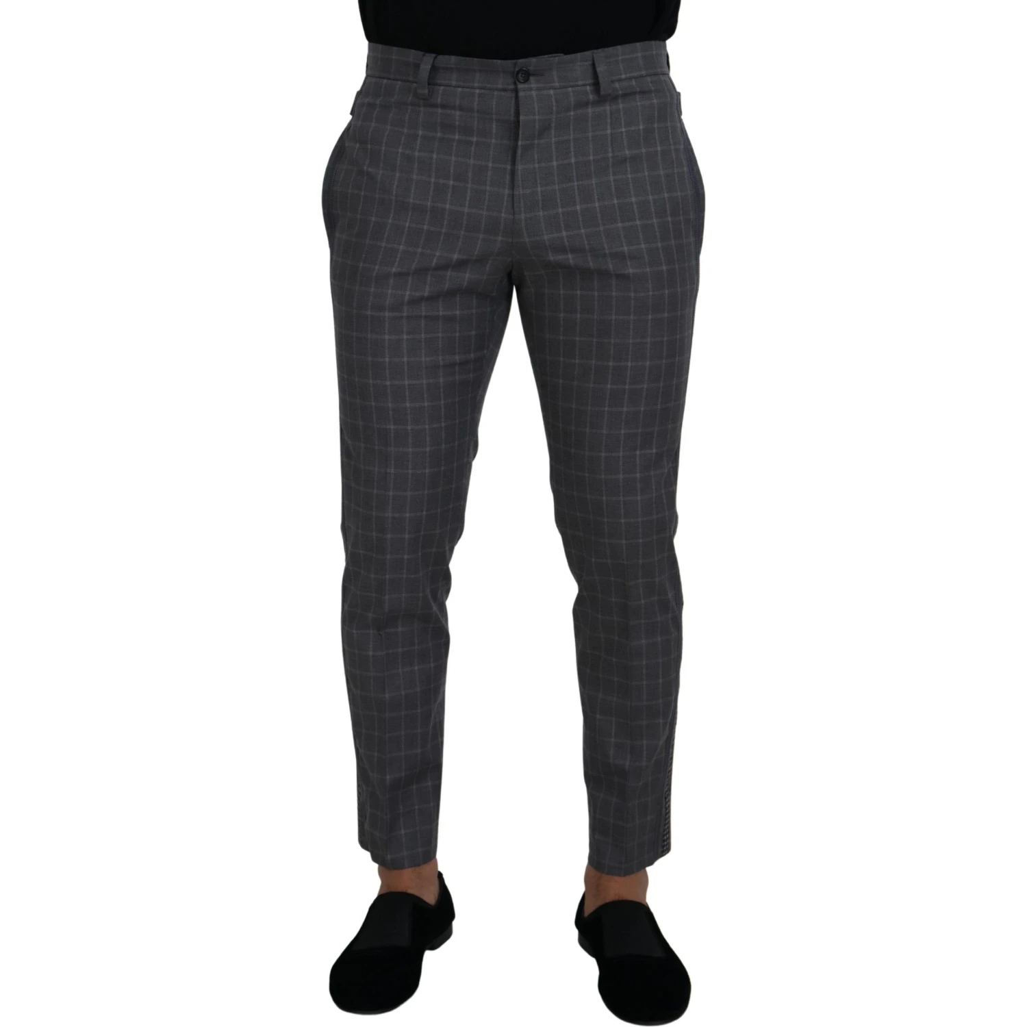 Grey Cotton Checkered Chino Pants
