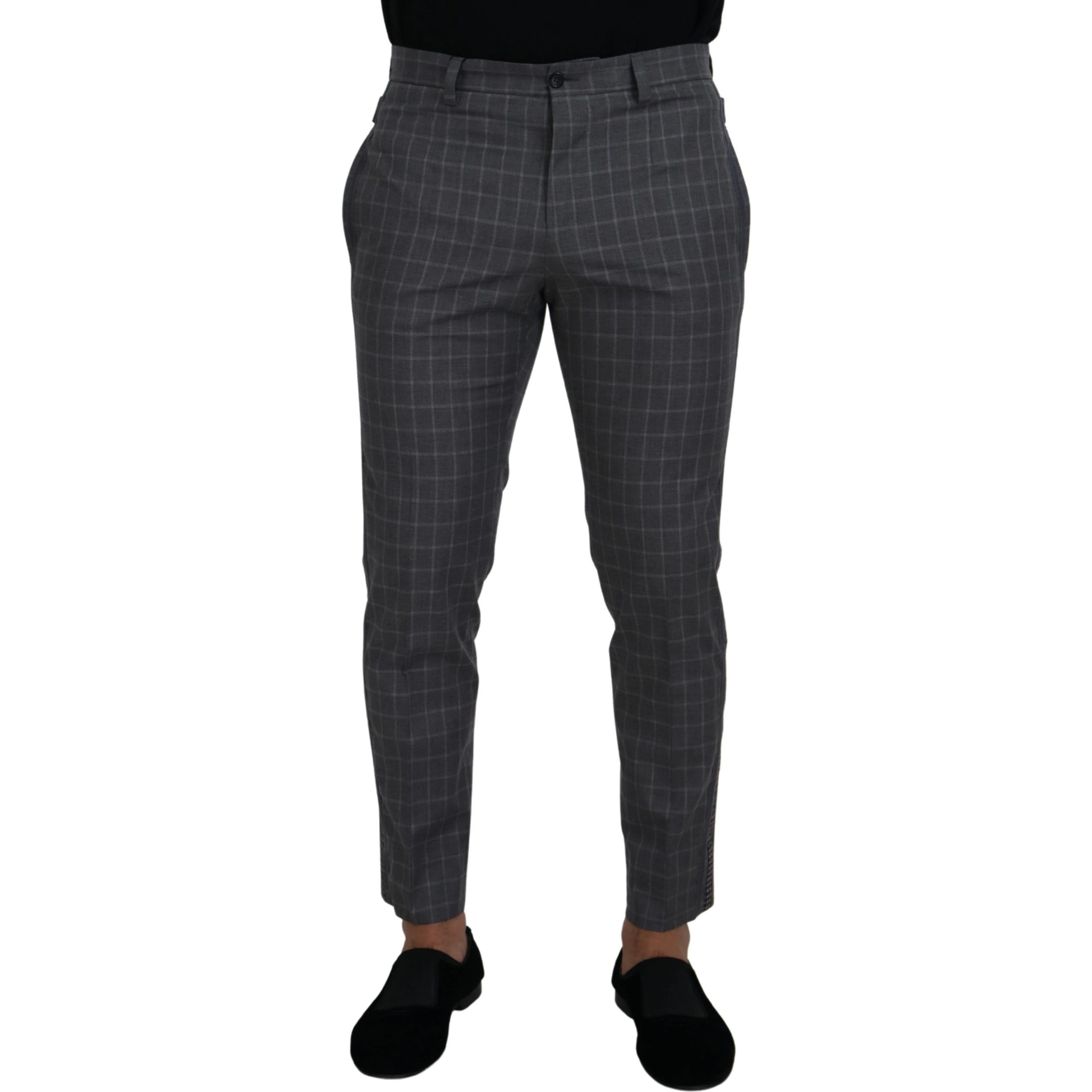 Grey Cotton Checkered Chino Pants