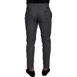 Grey Cotton Checkered Chino Pants