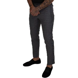 Grey Cotton Checkered Chino Pants