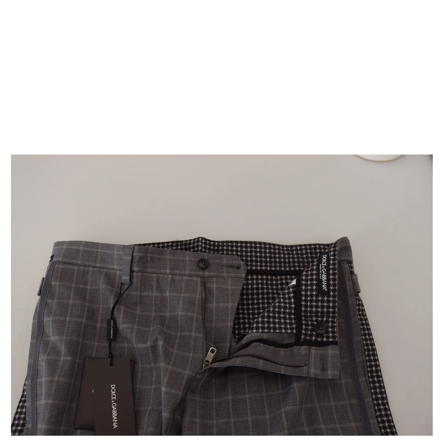 Grey Cotton Checkered Chino Pants
