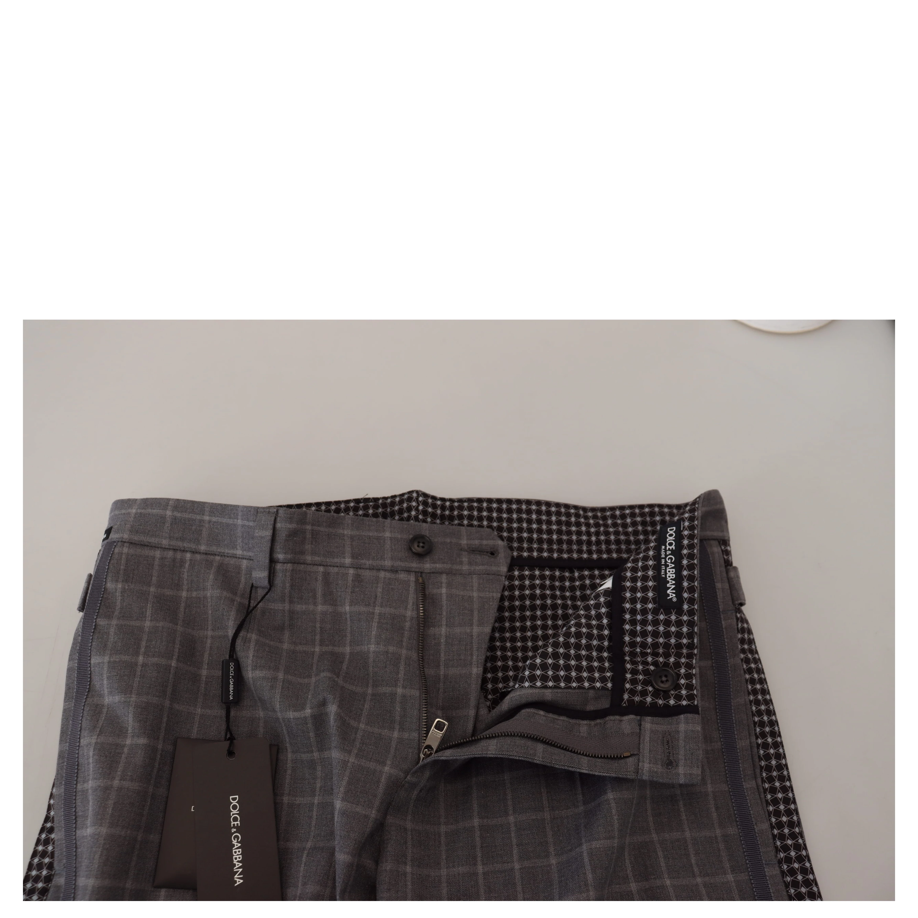 Grey Cotton Checkered Chino Pants
