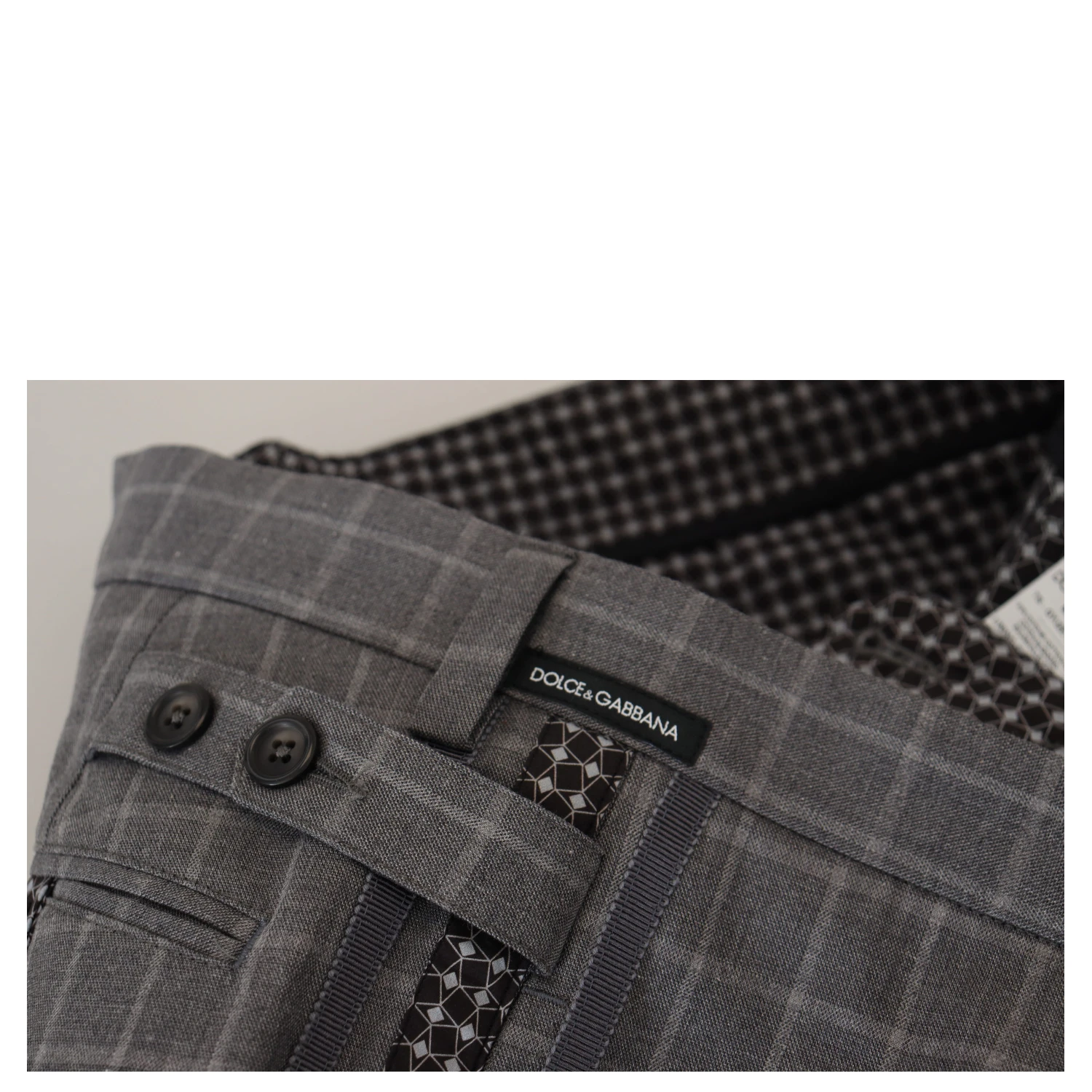 Grey Cotton Checkered Chino Pants