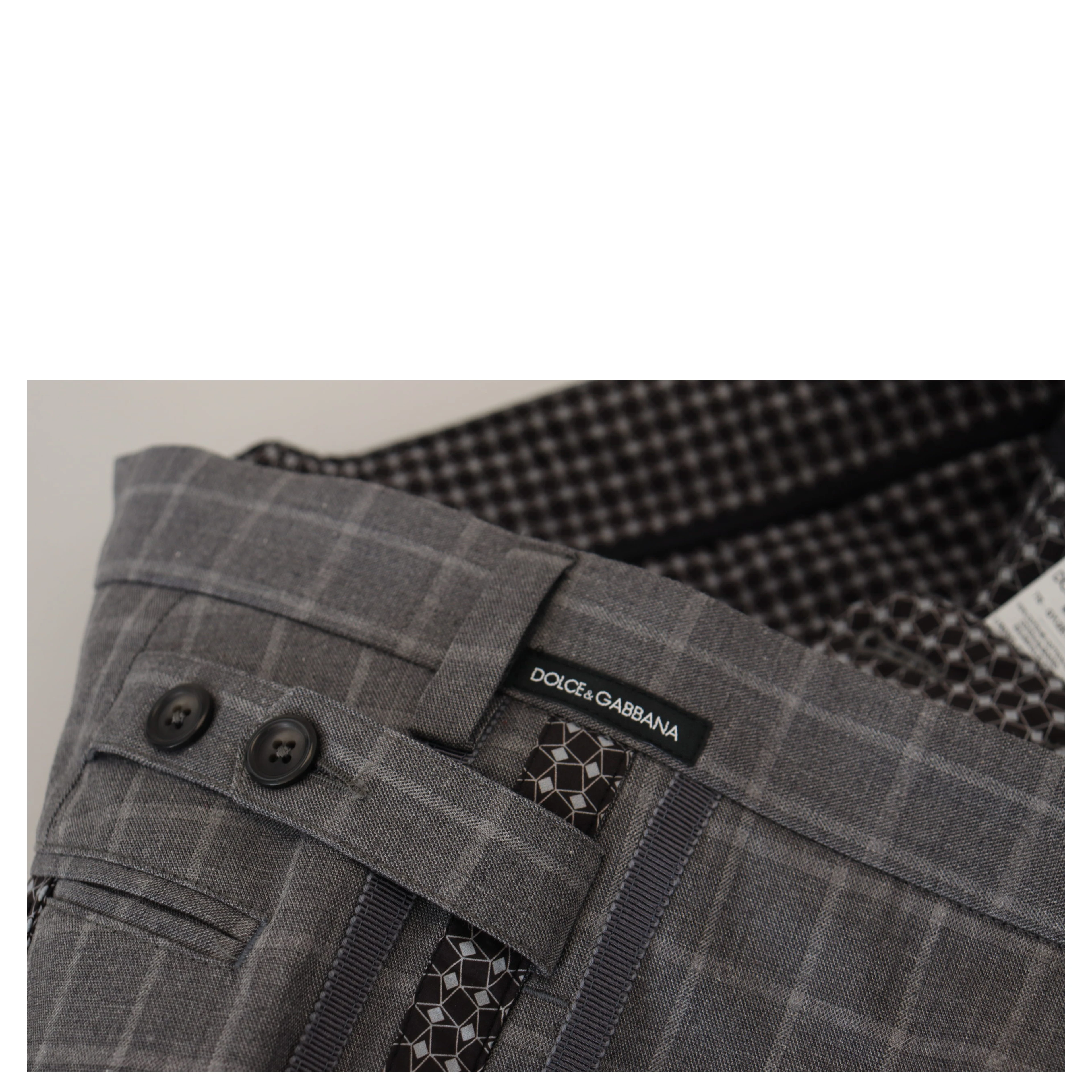 Grey Cotton Checkered Chino Pants