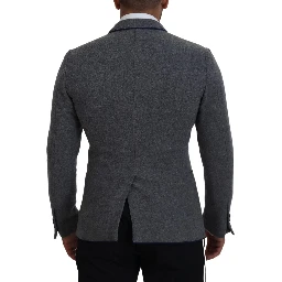 Gray Wool Roses Slim Fit Jacket Blazer