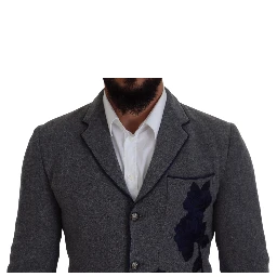 Gray Wool Roses Slim Fit Jacket Blazer