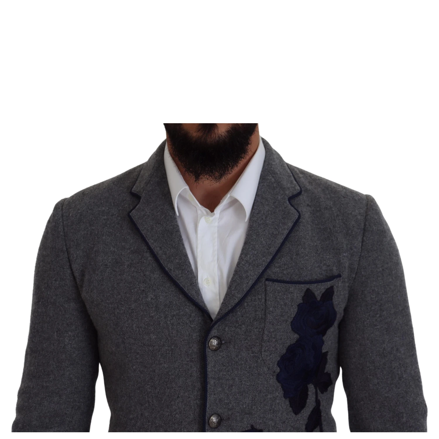Gray Wool Roses Slim Fit Jacket Blazer