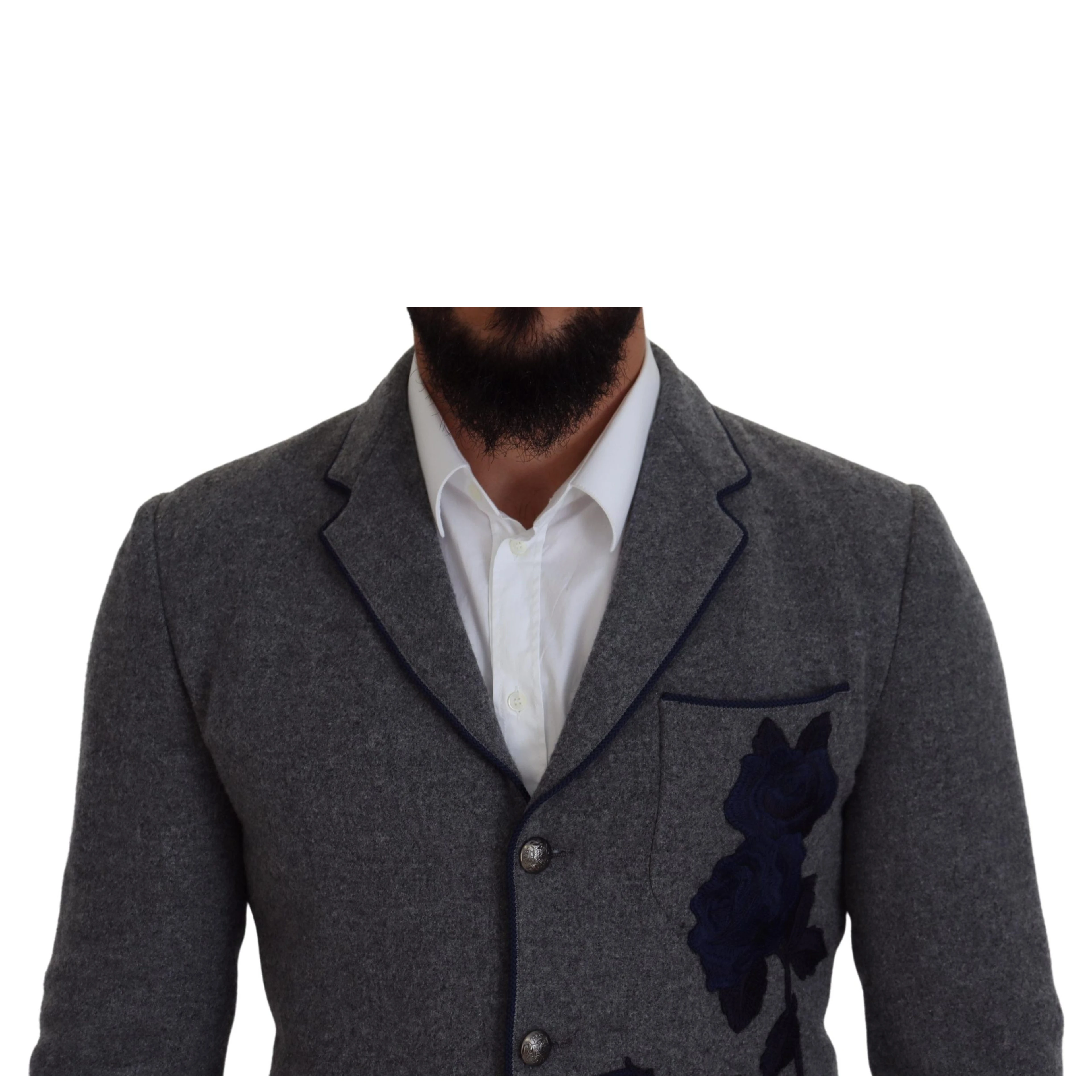 Gray Wool Roses Slim Fit Jacket Blazer