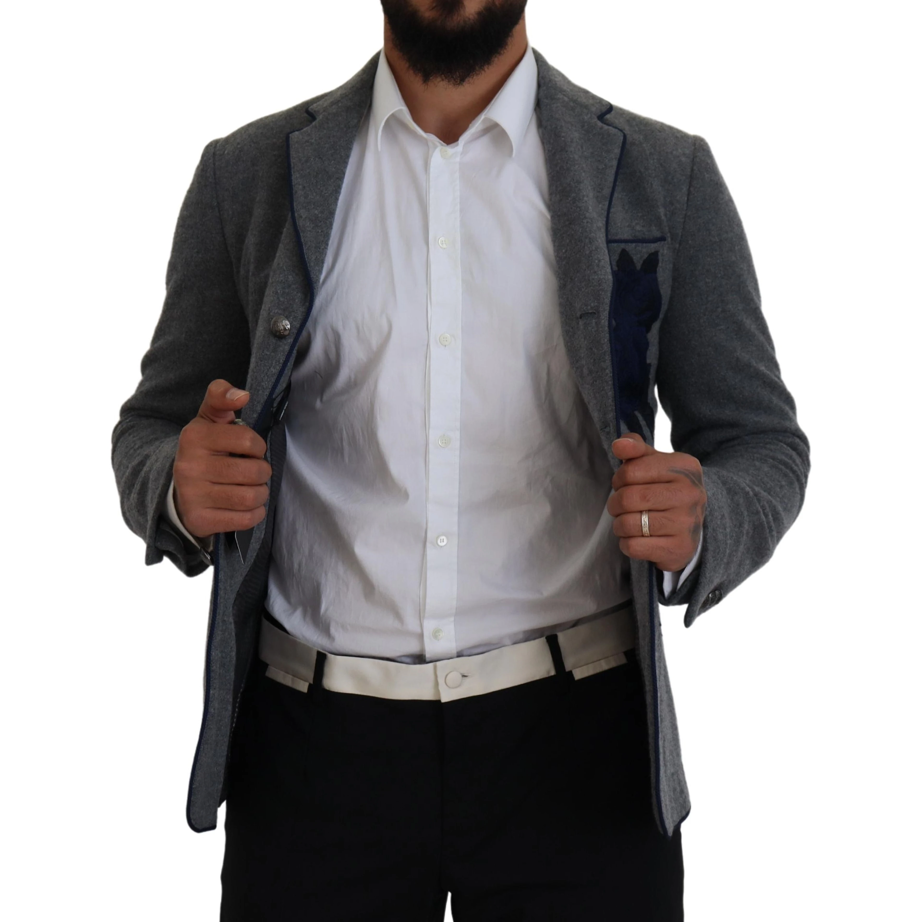 Gray Wool Roses Slim Fit Jacket Blazer