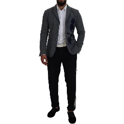 Gray Wool Roses Slim Fit Jacket Blazer