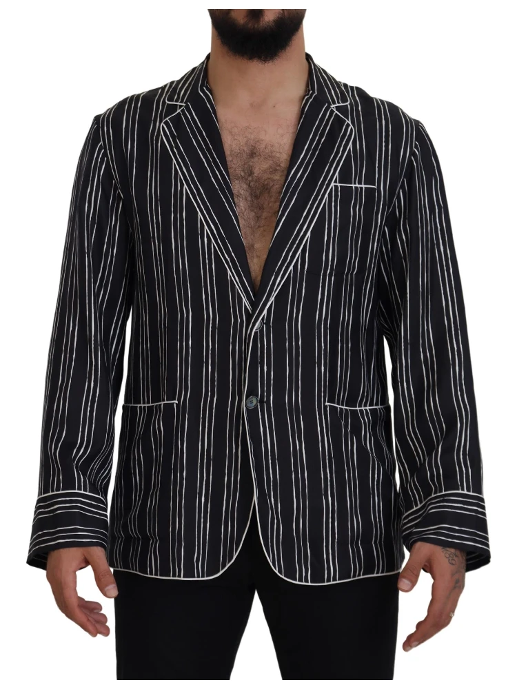 Blue Striped Silk Pajama Shirt Jacket