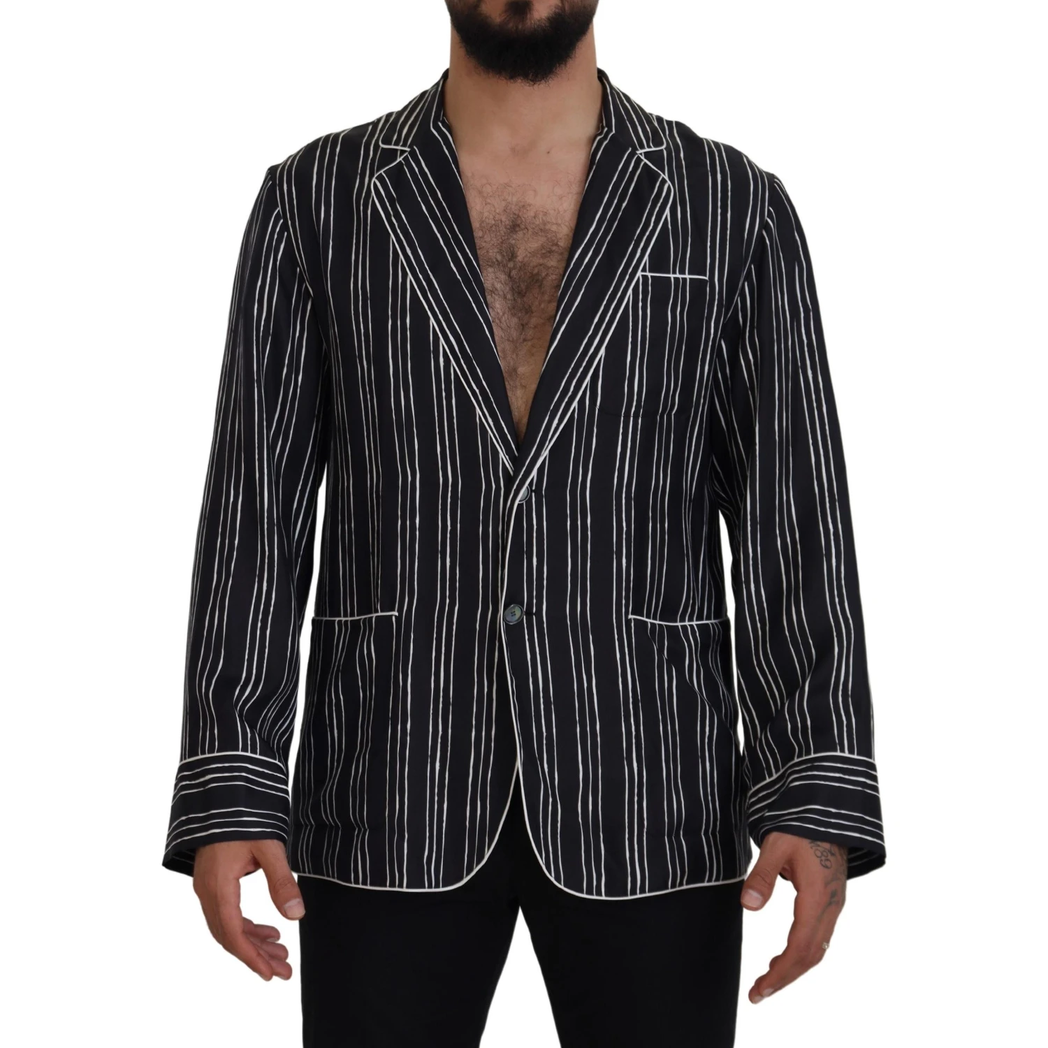 Blue Striped Silk Pajama Shirt Jacket