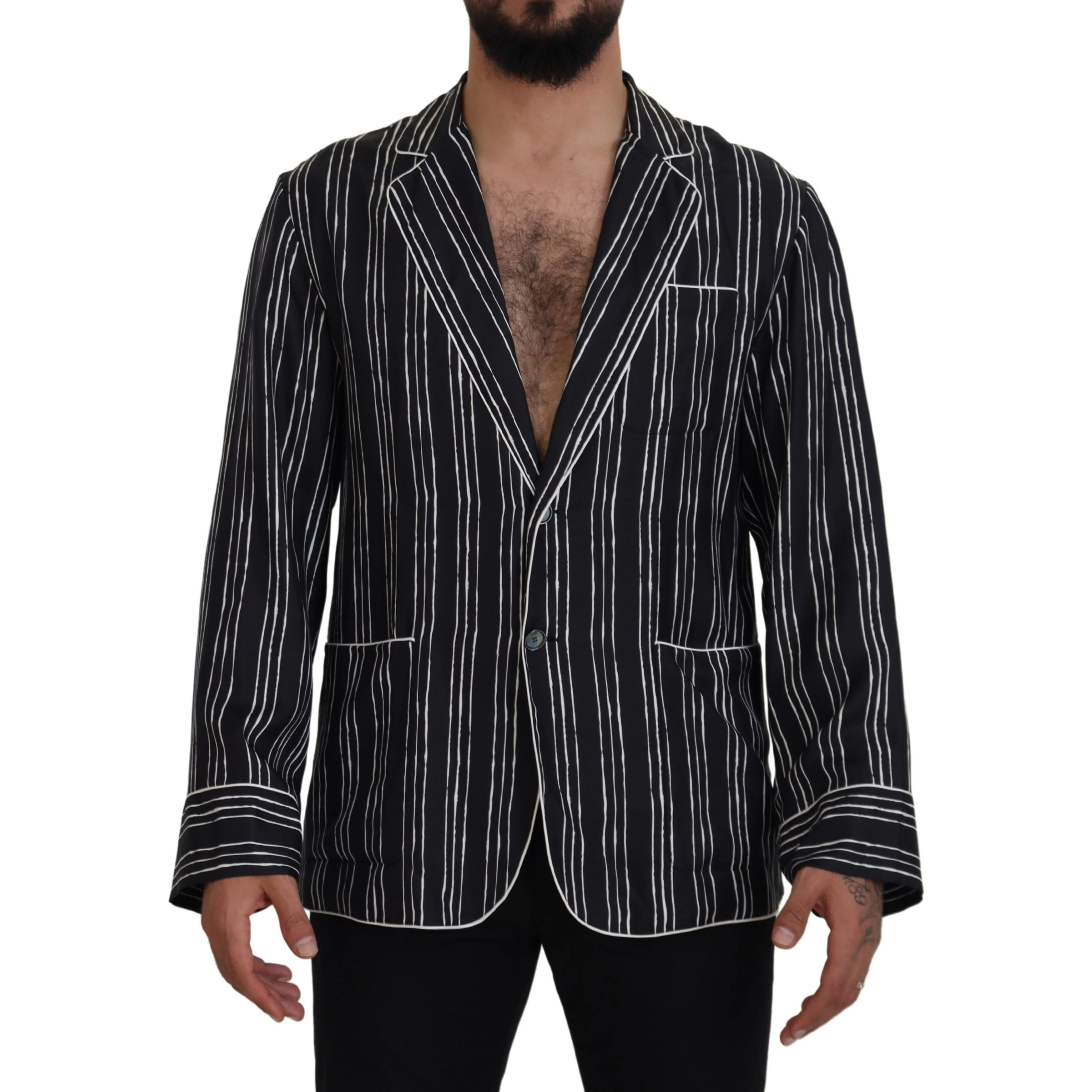 Blue Striped Silk Pajama Shirt Jacket