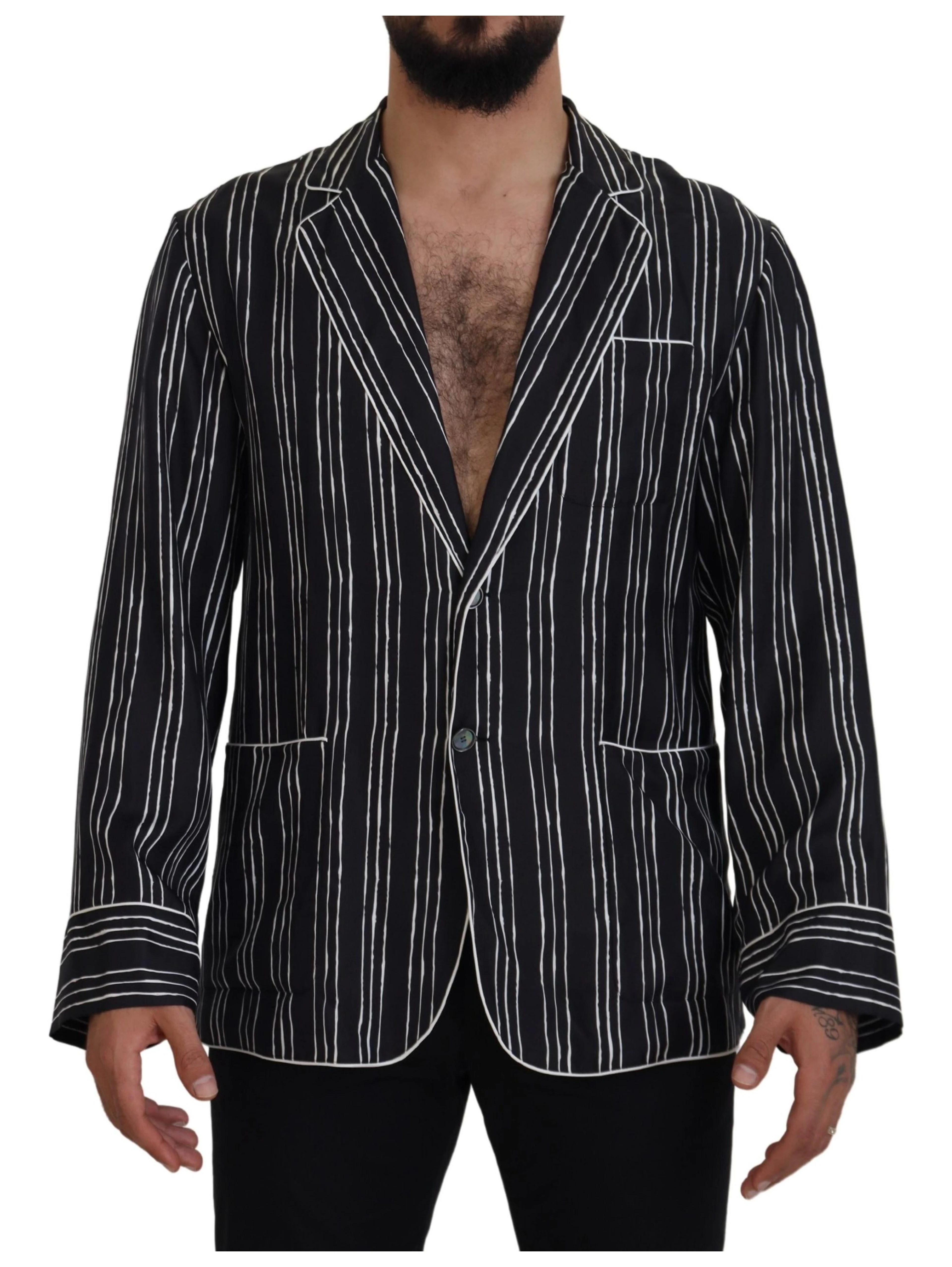 Blue Striped Silk Pajama Shirt Jacket