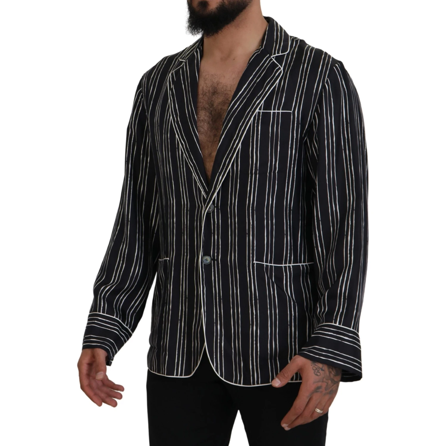 Blue Striped Silk Pajama Shirt Jacket