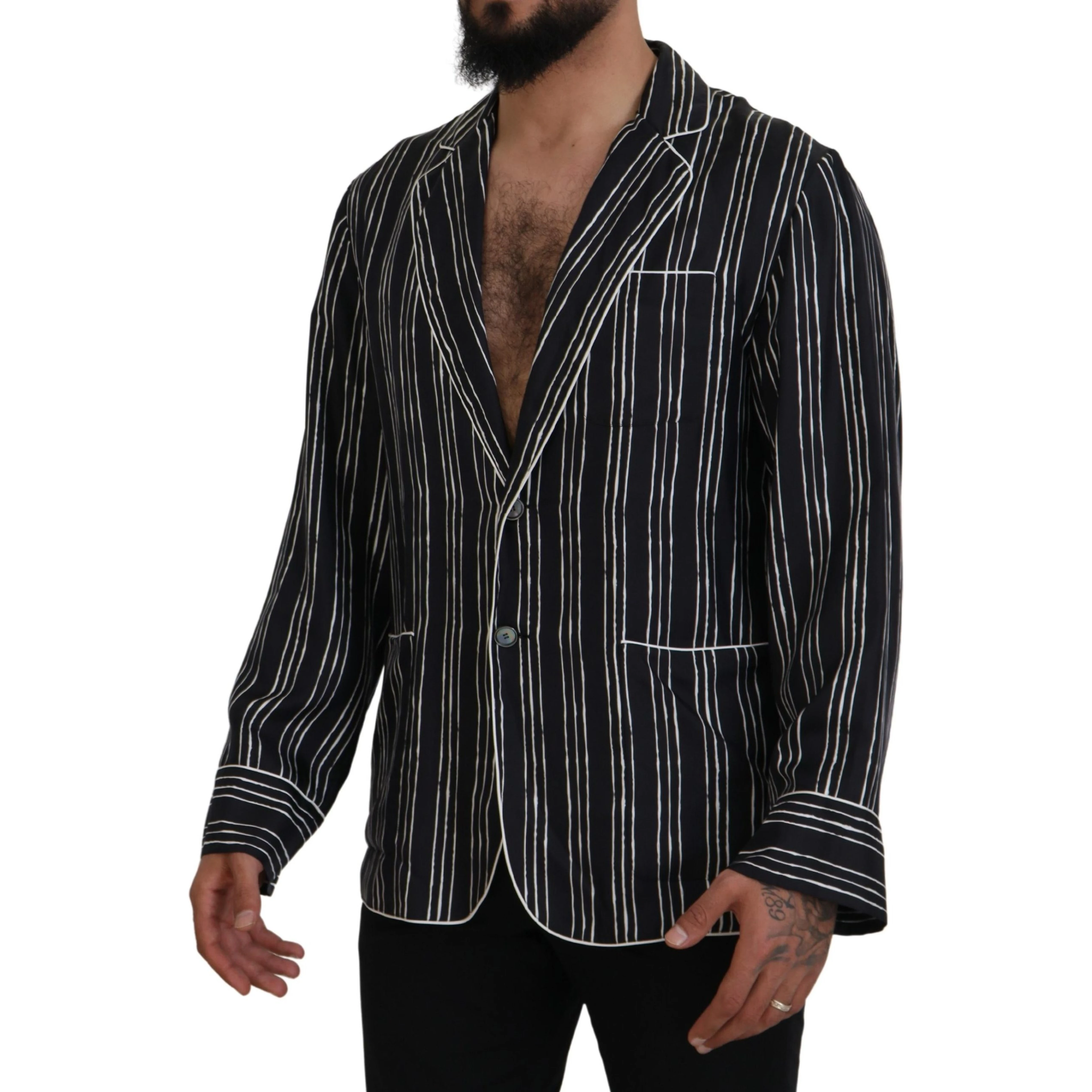 Blue Striped Silk Pajama Shirt Jacket