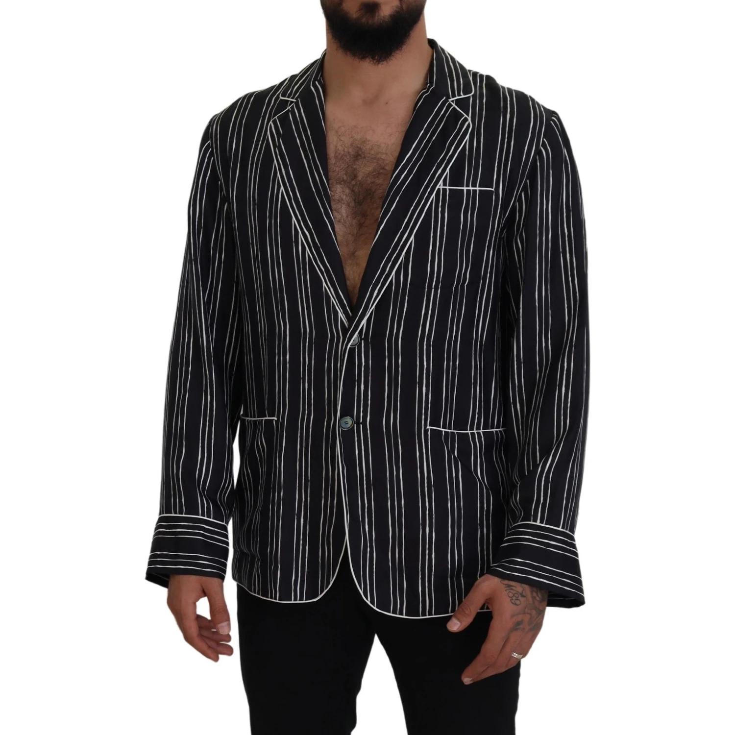 Blue Striped Silk Pajama Shirt Jacket