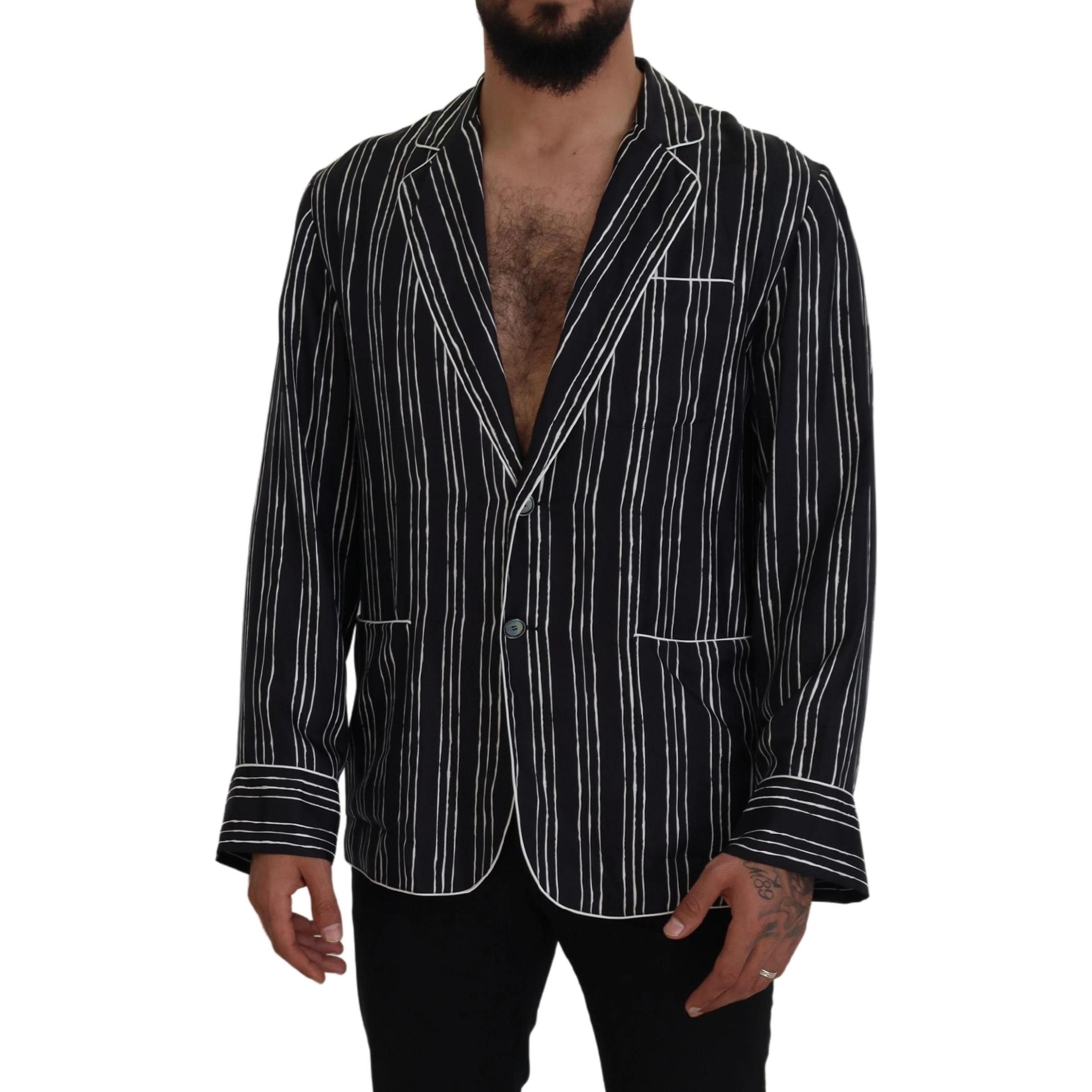 Blue Striped Silk Pajama Shirt Jacket