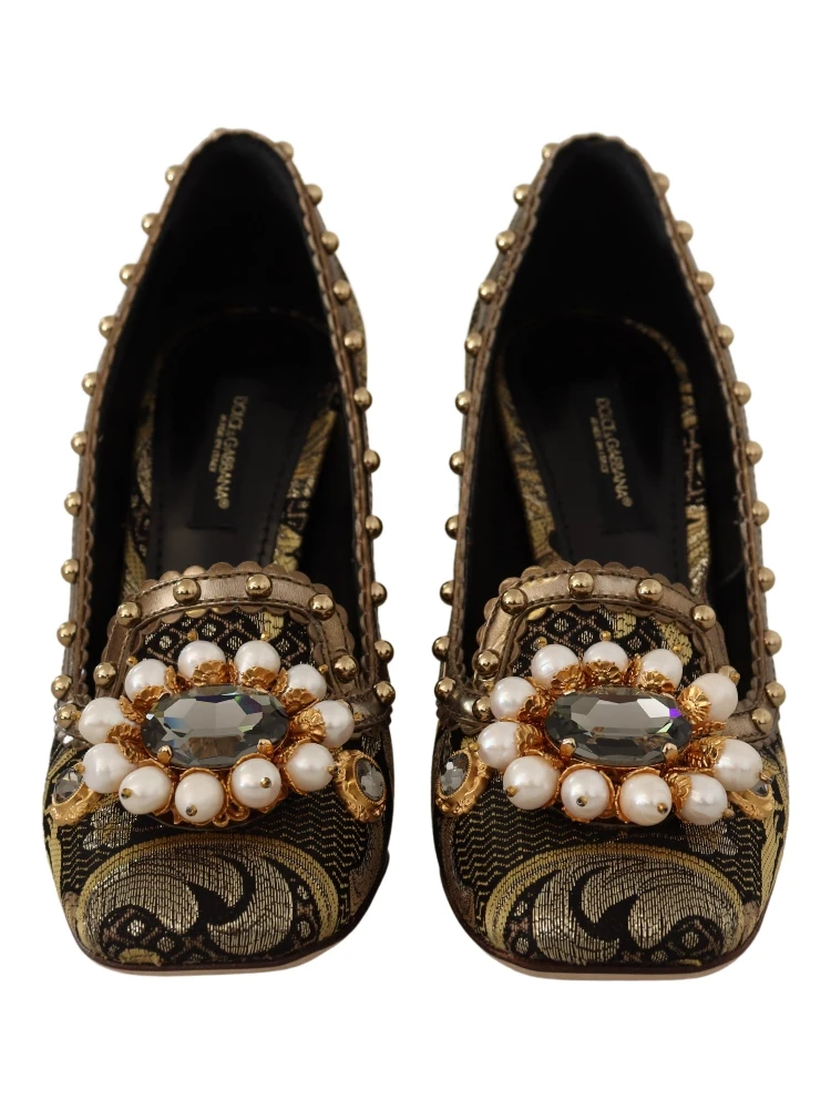 Gold Crystal Square Toe Brocade Pumps Shoes alternative