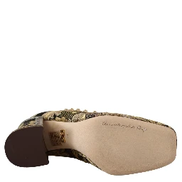 Gold Crystal Square Toe Brocade Pumps Shoes