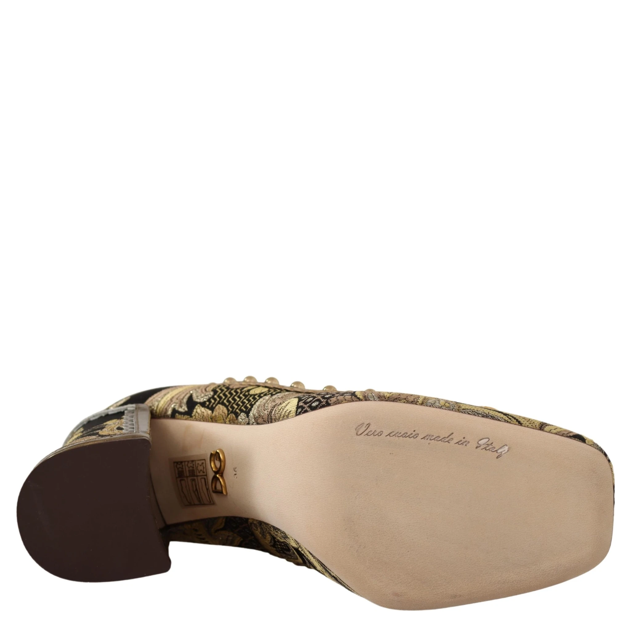 Gold Crystal Square Toe Brocade Pumps Shoes