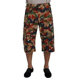 Multicolor Cotton Camouflaged Cargo Shorts