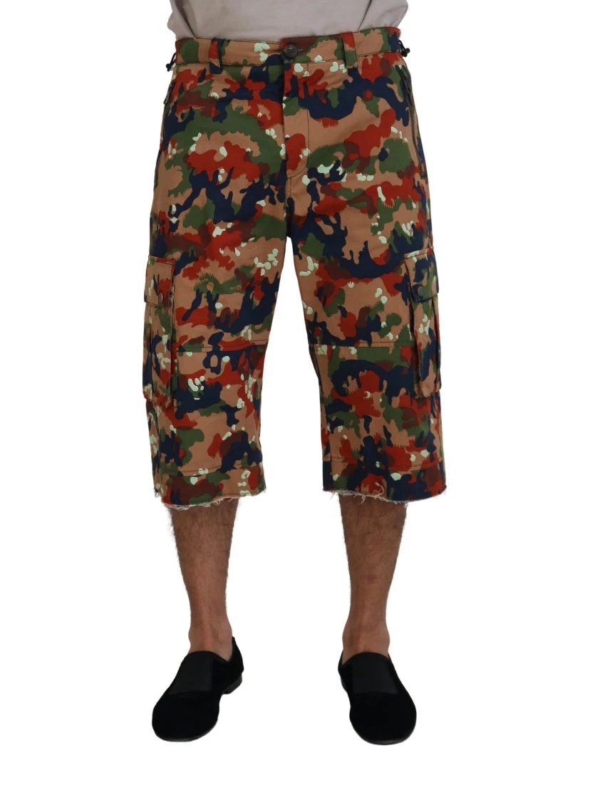 Multicolor Cotton Camouflaged Cargo Shorts