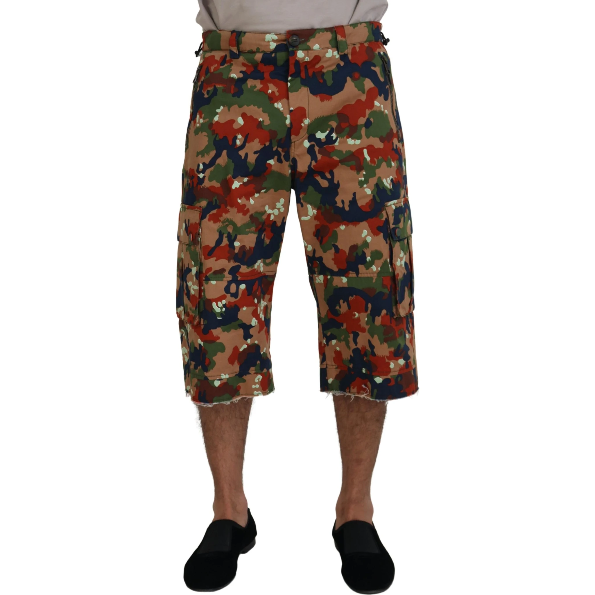 Multicolor Cotton Camouflaged Cargo Shorts