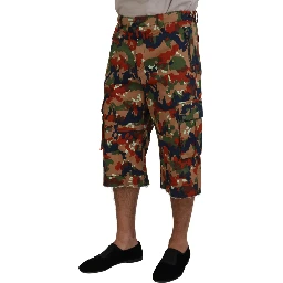 Multicolor Cotton Camouflaged Cargo Shorts